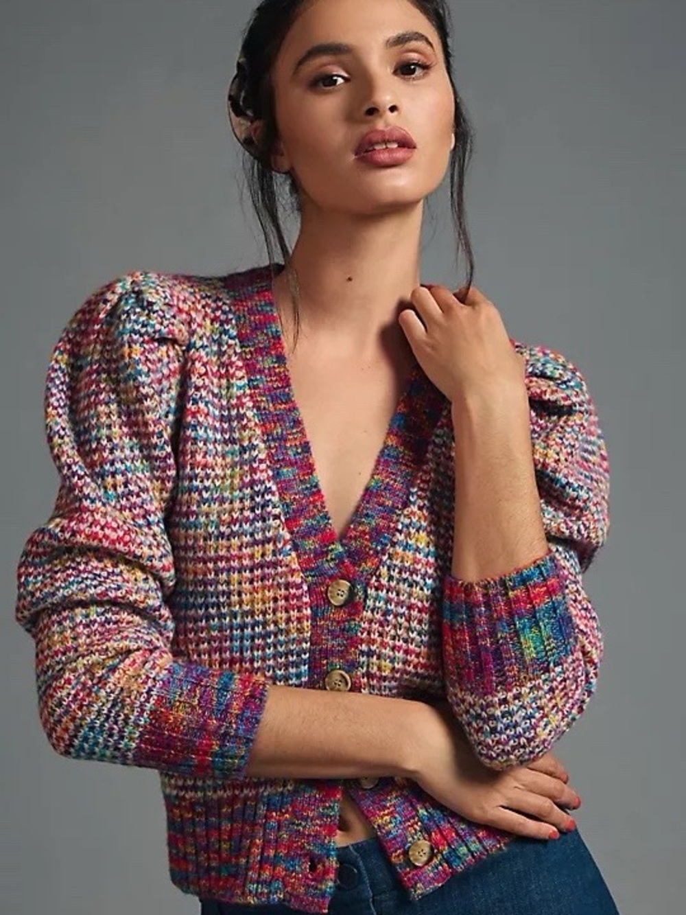Design History NWT! Women'S Spacedye Cardigan Sweater In Red/Multicolor Size L